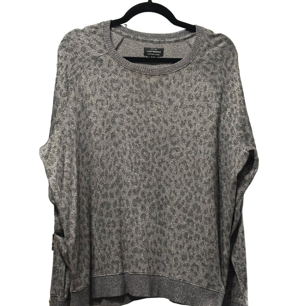 Lucky Brand sz XL gray animal print long sleeve soft sweater fabric tag missing